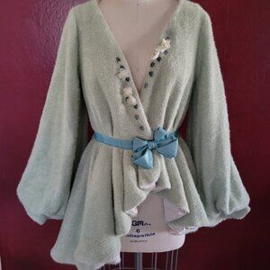 Fantastic Wind Mint Colored Knit Jacket with Floral Trim